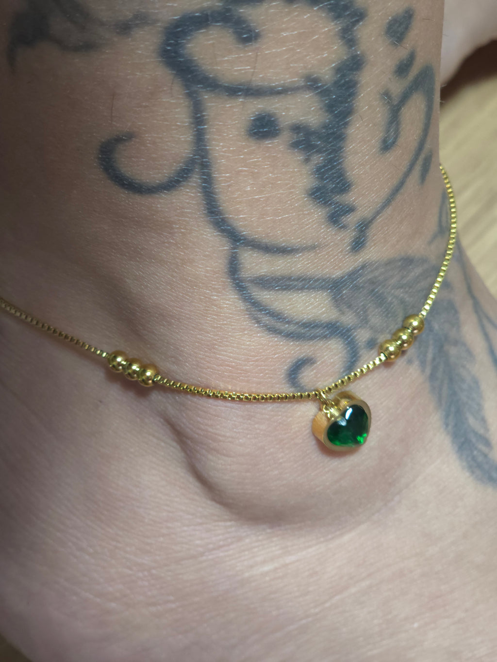 Chaine de cheville Coeur d'Emeraude