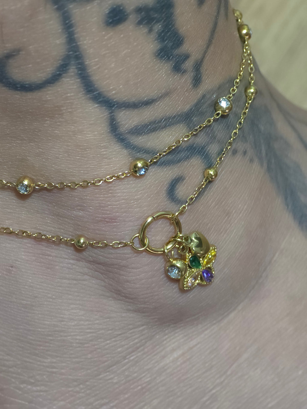 Chaine de cheville double rang trèfle