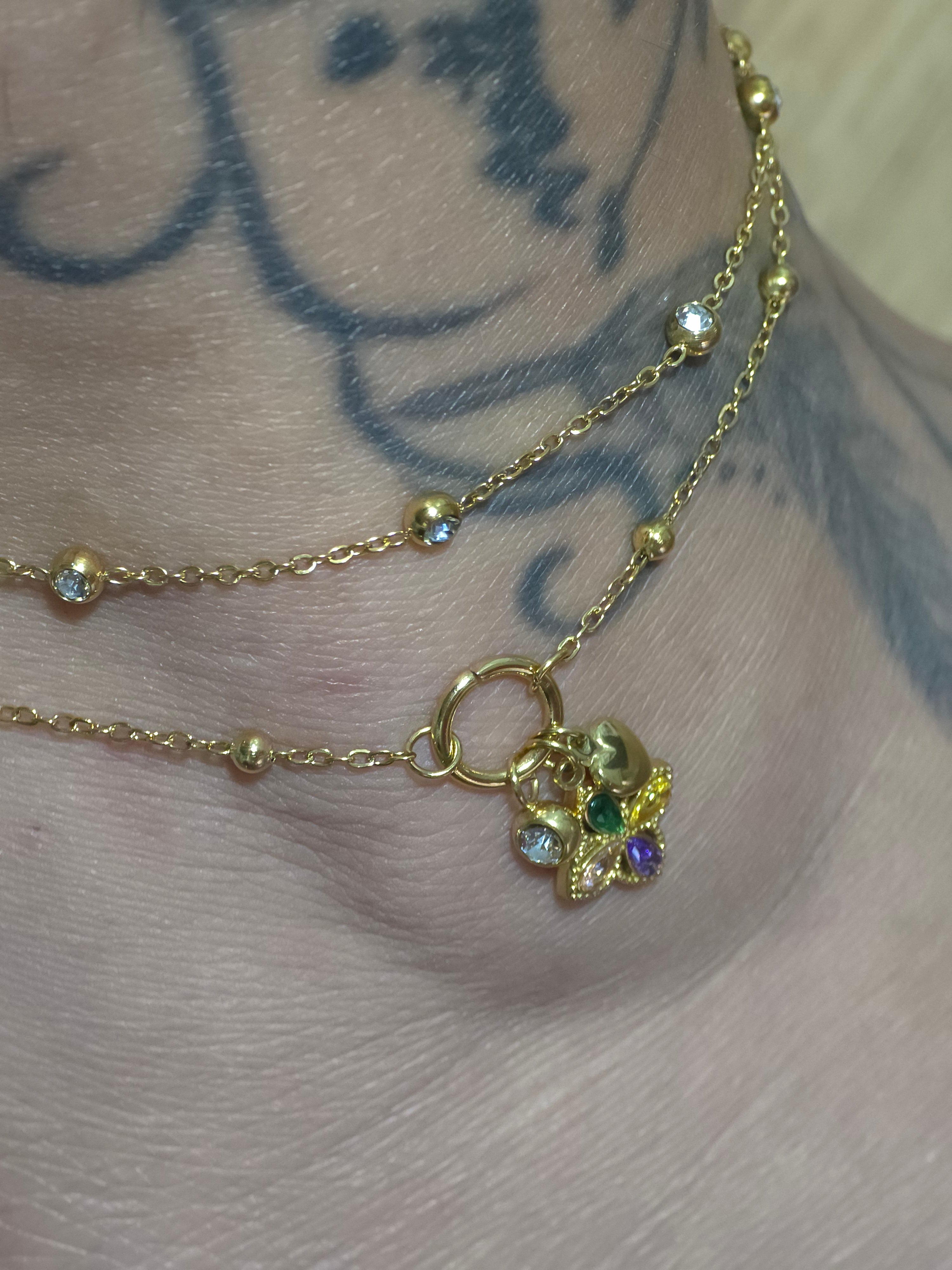 Chaine de cheville double rang trèfle