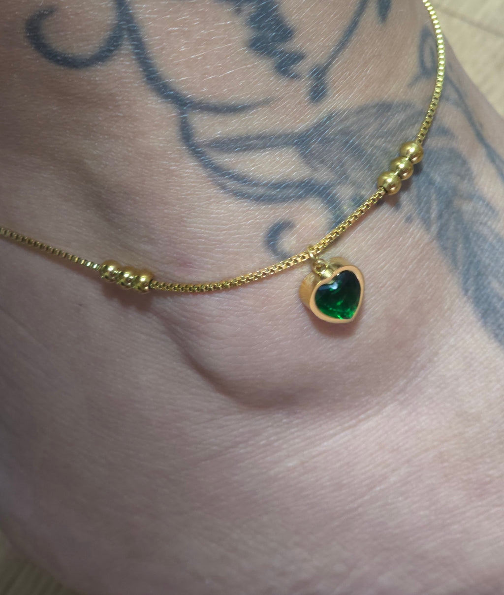 Chaine de cheville Coeur d'Emeraude