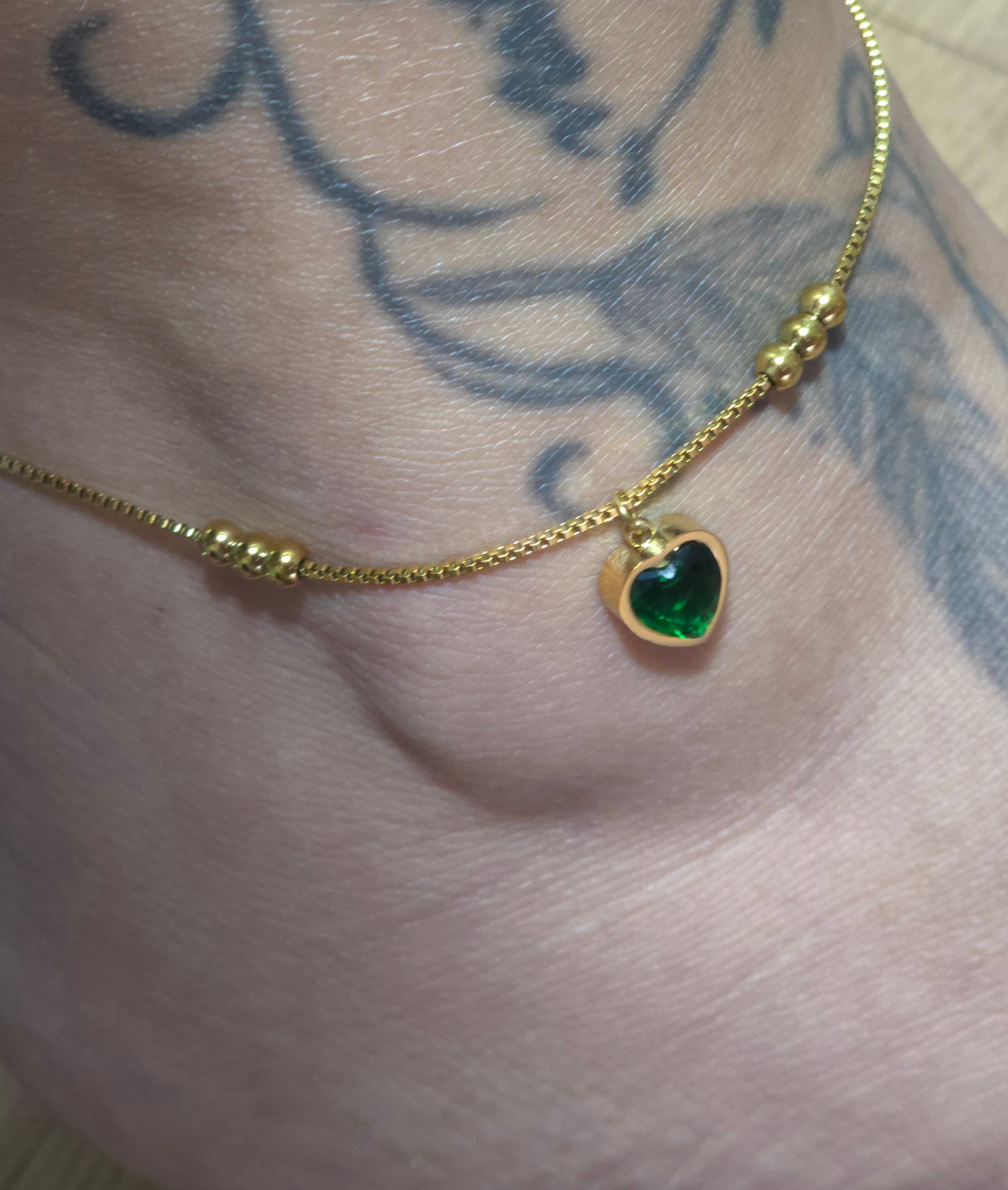 Chaine de cheville Coeur d'Emeraude